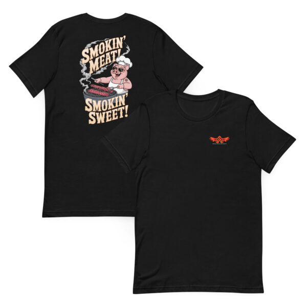 Smokin’ Meat, Smokin’ Sweet! (Male Pig - Unisex T-shirt with Front Logo)