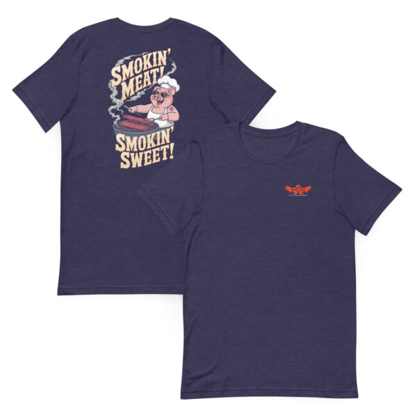 Smokin’ Meat, Smokin’ Sweet! (Male Pig - Unisex T-shirt with Front Logo) - Image 4