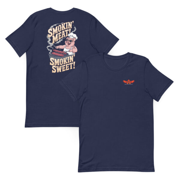 Smokin’ Meat, Smokin’ Sweet! (Male Pig - Unisex T-shirt with Front Logo) - Image 3