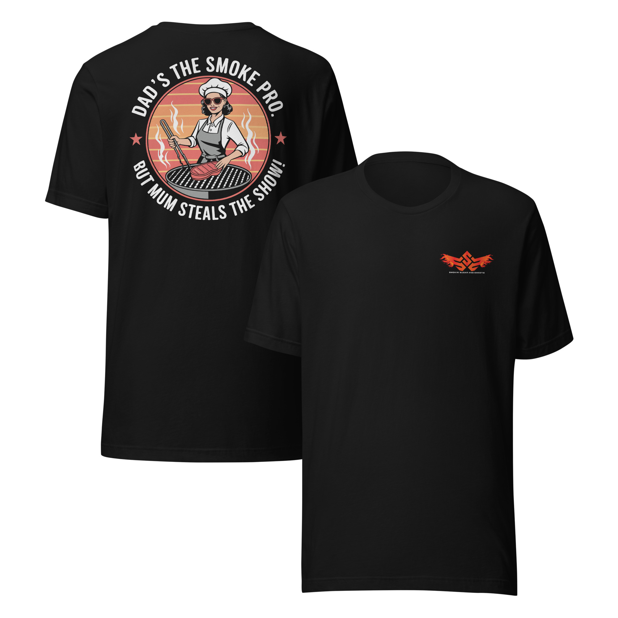 Dad’s the Smoke Pro, But Mum Steals the Show Logo T-Shirt - Image 2